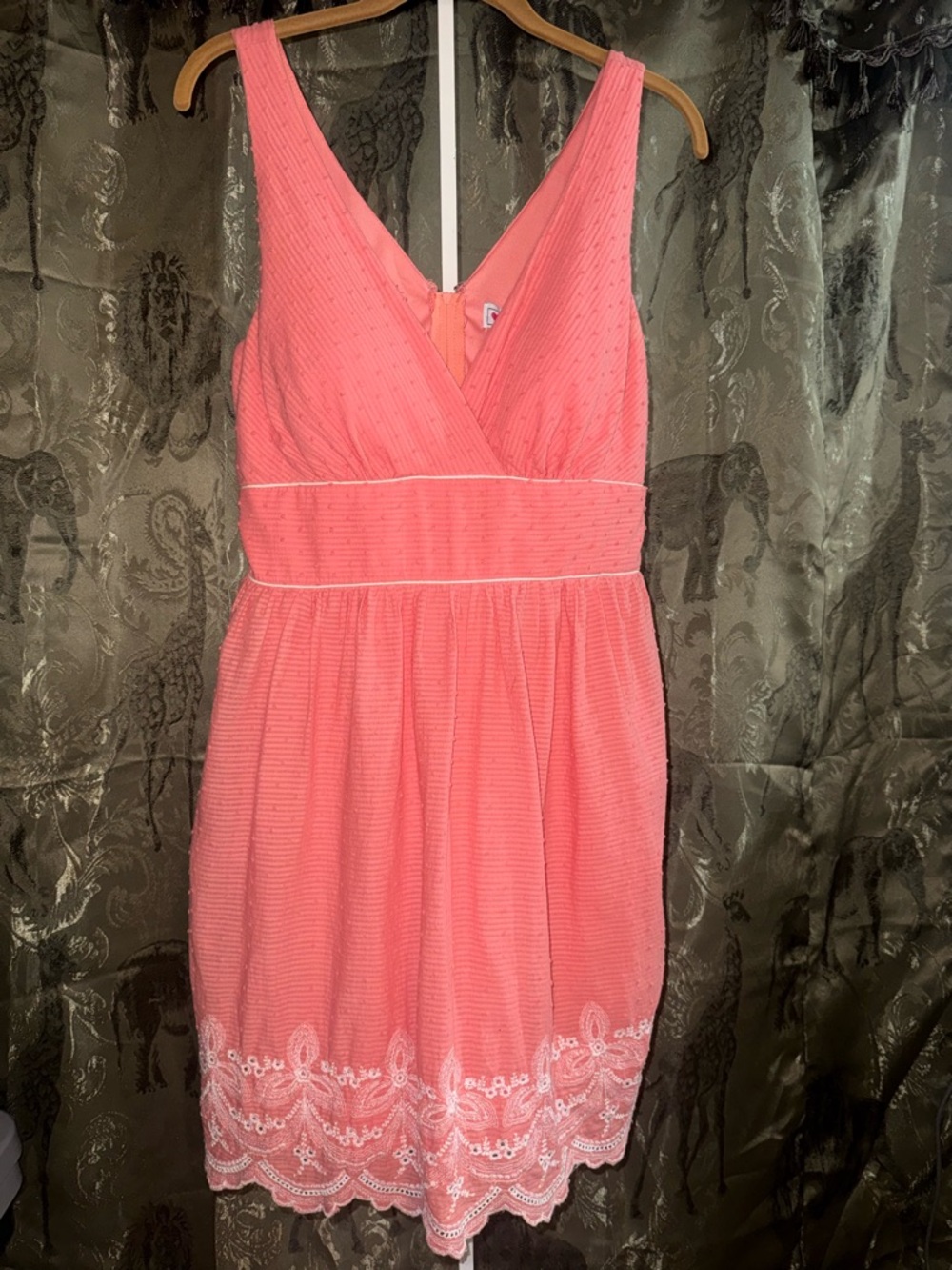 Trixxi Coral-Pink Sleeveless V-Neck Embroidered Hem Midi Dress